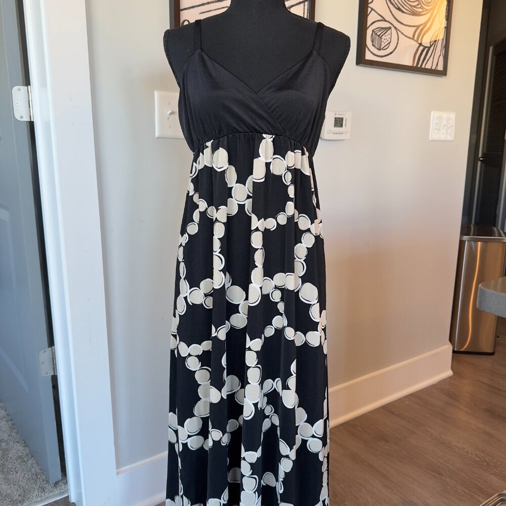 Vintage 2000's Elegant Coin-Print Black & Gold Maxi Dress